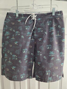 Bermies Men’s XL Board Shorts 8” Inseam Tropical Turtle Beach Print Swim Trunks